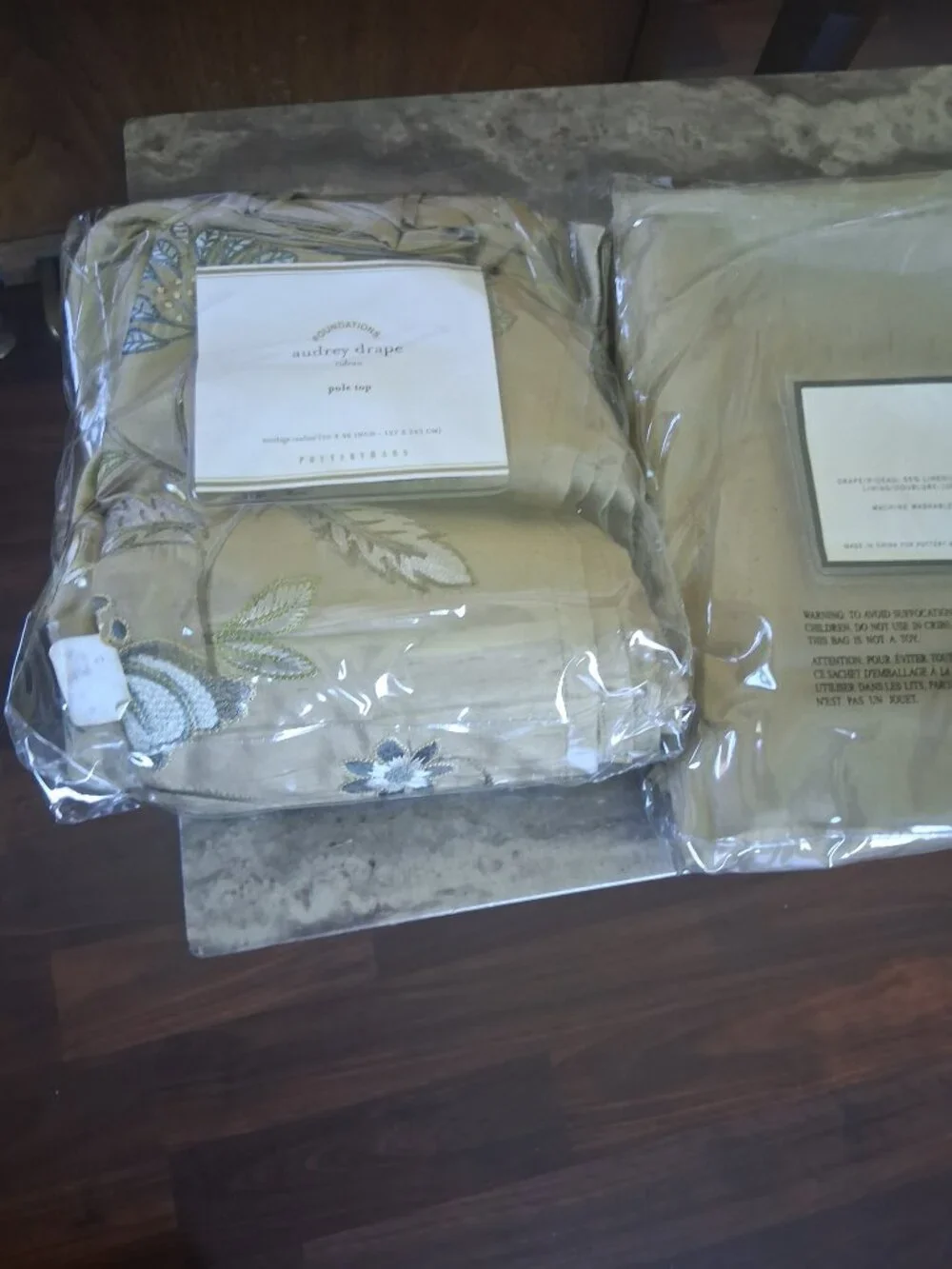 Pottery Barn Audrey 50W x 96L Gold Pole Top Floral SILK Drapes. Set of 2